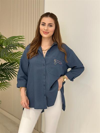 Özel Üretim fermuar Detaylı Tasarım Gömlek Lacivert