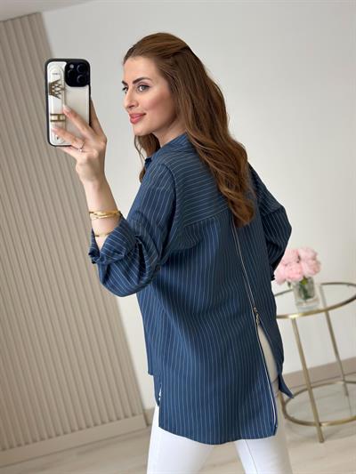 Özel Üretim fermuar Detaylı Tasarım Gömlek Lacivert