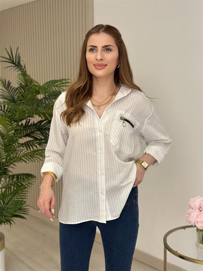 Özel Üretim fermuar Detaylı Tasarım Gömlek Beyaz