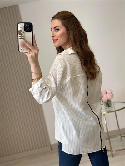 Özel Üretim fermuar Detaylı Tasarım Gömlek Beyaz