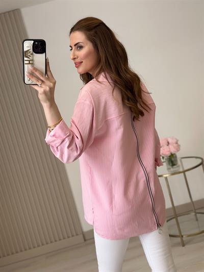 Özel Üretim fermuar Detaylı Tasarım Gömlek Pembe