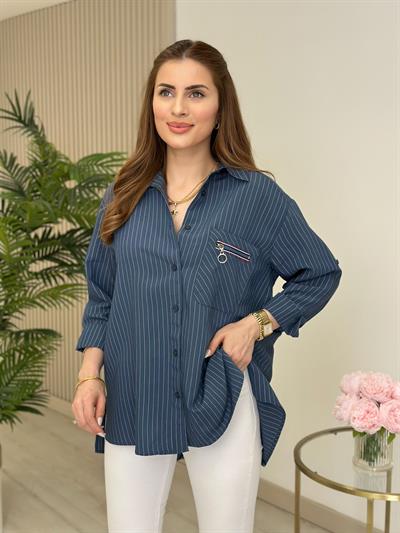 Özel Üretim fermuar Detaylı Tasarım Gömlek Lacivert