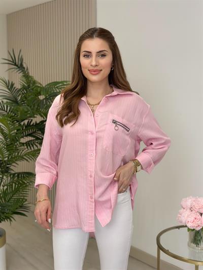 Özel Üretim fermuar Detaylı Tasarım Gömlek Pembe