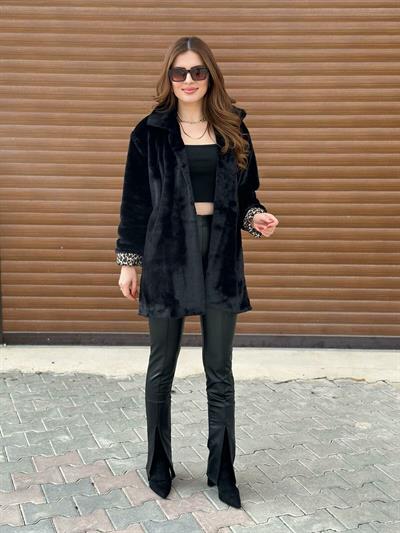 Paçası Yırtmaçlı İçi Şardonlu Deri Pantolon