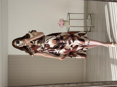 Gömlek Yaka Pamuk Saten Beli Bağlamalı Desenli Elbise