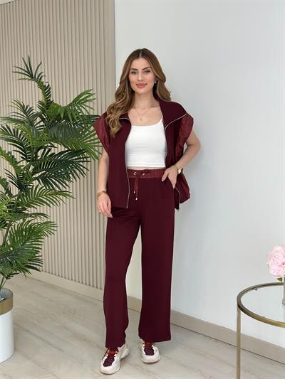 Paraşüt Detaylı Modal Kumaş Yanı Büzgülü Takım Bordo