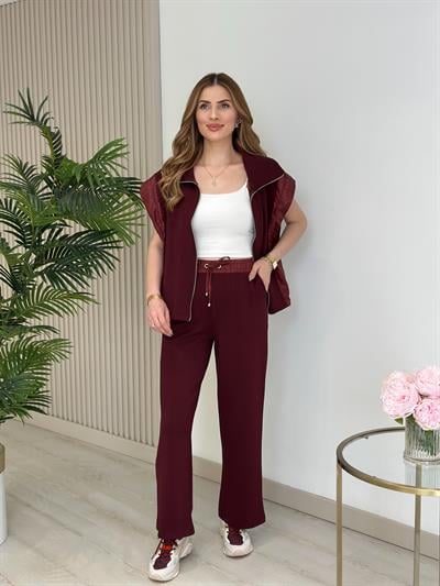 Paraşüt Detaylı Modal Kumaş Yanı Büzgülü Takım Bordo