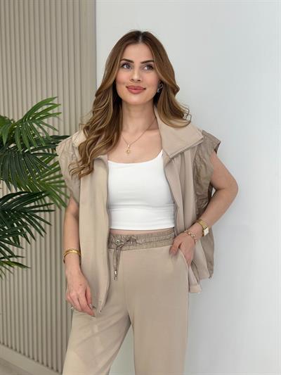 Paraşüt Detaylı Modal Kumaş Yanı Büzgülü Takım Bej