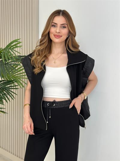 Paraşüt Detaylı Modal Kumaş Yanı Büzgülü Takım Siyah