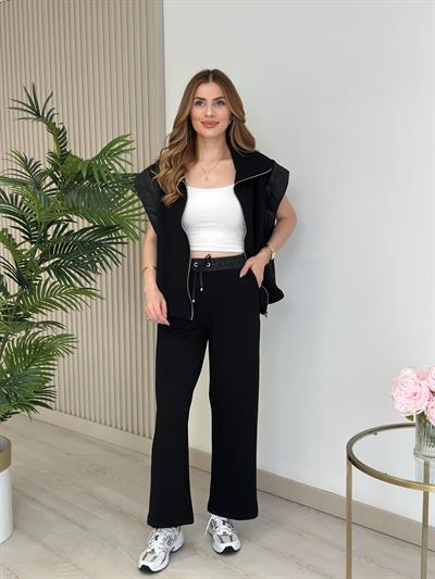 Paraşüt Detaylı Modal Kumaş Yanı Büzgülü Takım Siyah