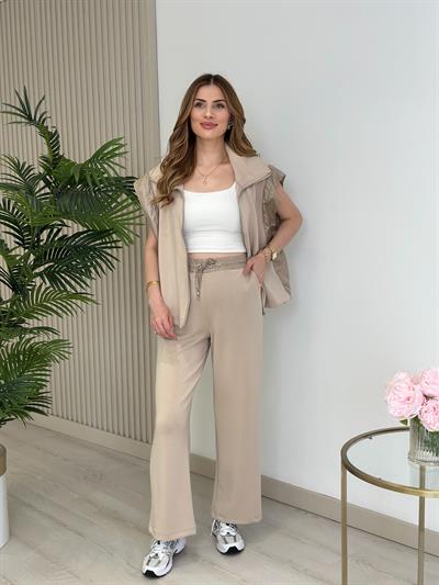 Paraşüt Detaylı Modal Kumaş Yanı Büzgülü Takım Bej
