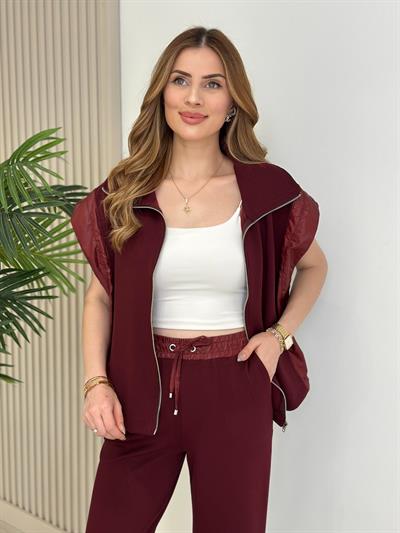 Paraşüt Detaylı Modal Kumaş Yanı Büzgülü Takım Bordo