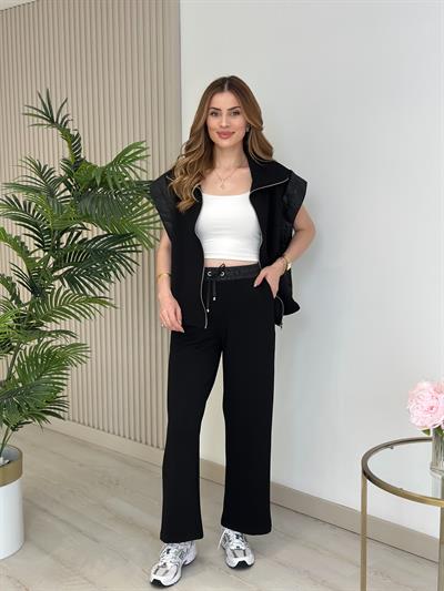 Paraşüt Detaylı Modal Kumaş Yanı Büzgülü Takım Siyah