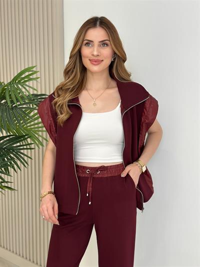 Paraşüt Detaylı Modal Kumaş Yanı Büzgülü Takım Bordo