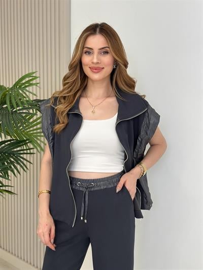 Paraşüt Detaylı Modal Kumaş Yanı Büzgülü Takım Antrasit