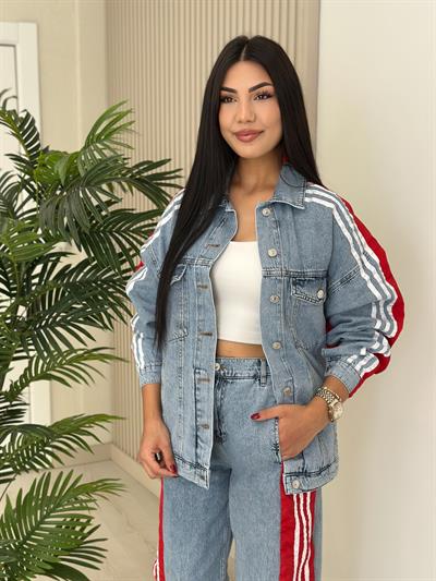 Paraşüt Detaylı Tasarım Jean Takım Kırmızı