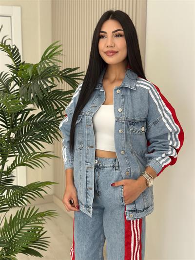 Paraşüt Detaylı Tasarım Jean Takım Kırmızı