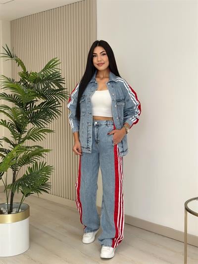 Paraşüt Detaylı Tasarım Jean Takım Kırmızı