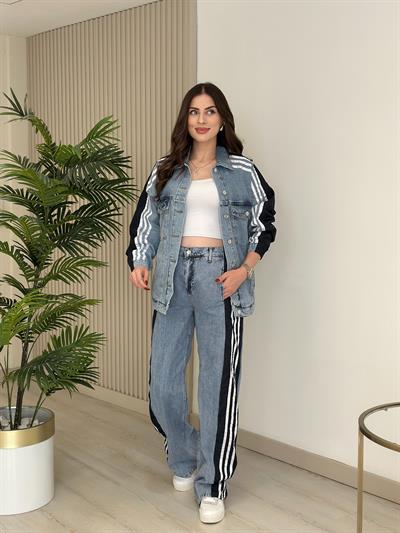 Paraşüt Detaylı Tasarım Jean Takım Lacivert