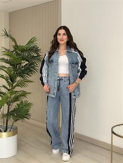 Paraşüt Detaylı Tasarım Jean Takım Lacivert