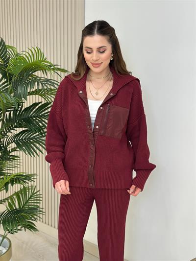 Paraşüt Detaylı Tasarım Triko Takım Bordo