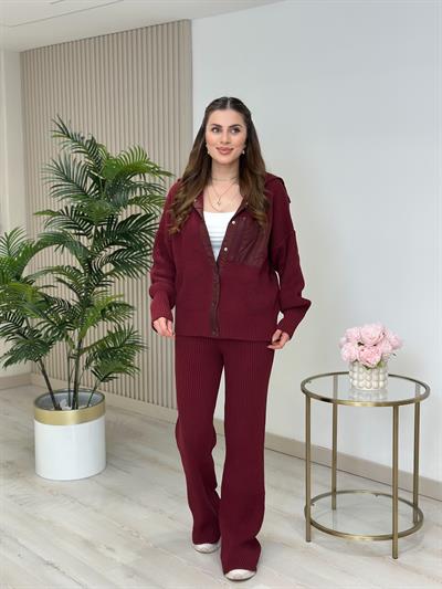 Paraşüt Detaylı Tasarım Triko Takım Bordo