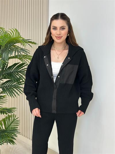 Paraşüt Detaylı Tasarım Triko Takım Siyah