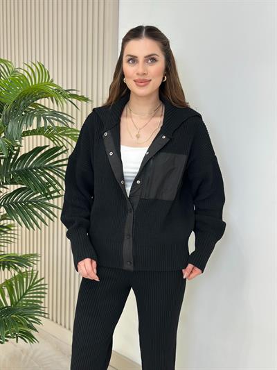 Paraşüt Detaylı Tasarım Triko Takım Siyah