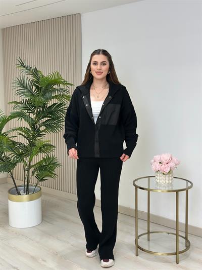 Paraşüt Detaylı Tasarım Triko Takım Siyah