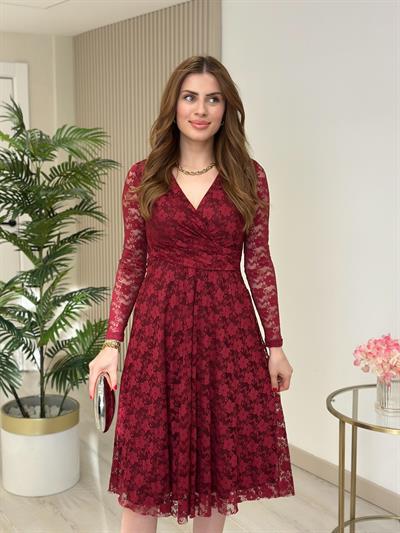 Patrice Güpürlü Kloş Elbise Bordo