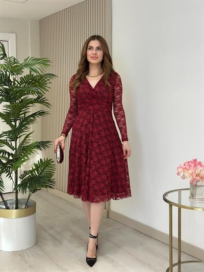Patrice Güpürlü Kloş Elbise Bordo