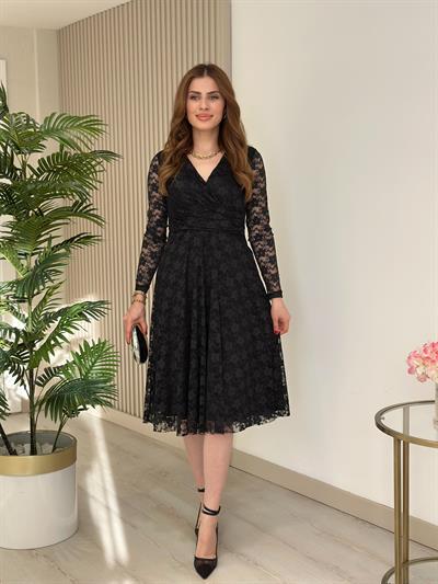 Patrice Güpürlü Kloş Elbise Siyah