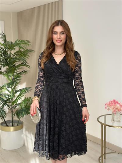 Patrice Güpürlü Kloş Elbise Siyah