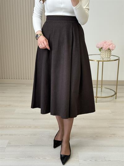 Pensli Arkası Fermuar Detaylı Acı Kahve Etek 