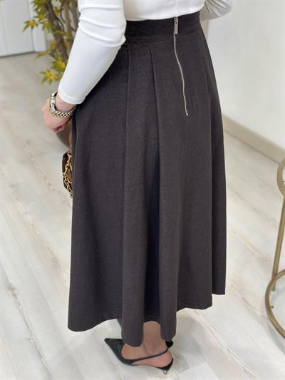 Pensli Arkası Fermuar Detaylı Acı Kahve Etek 