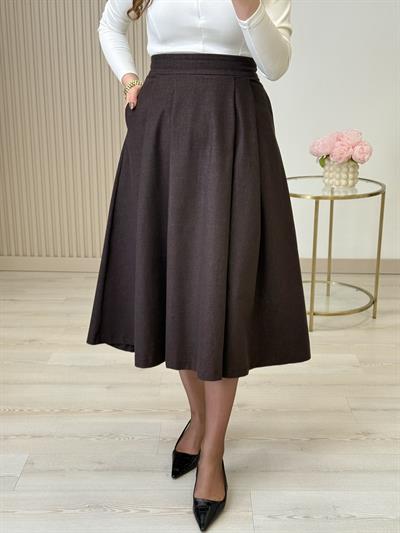 Pensli Arkası Fermuar Detaylı Acı Kahve Etek 