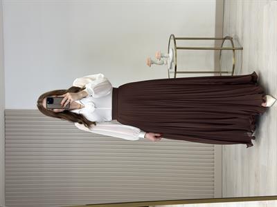 Piliseli Astarlı Etek Ucu Volanlı Etek Kahve