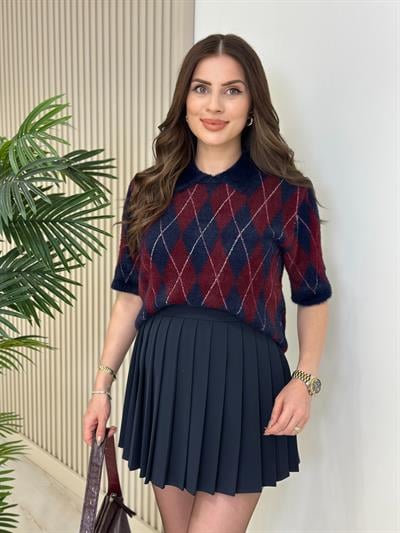 Polo Yaka Yumoş Yarım Kol Kazak Bordo