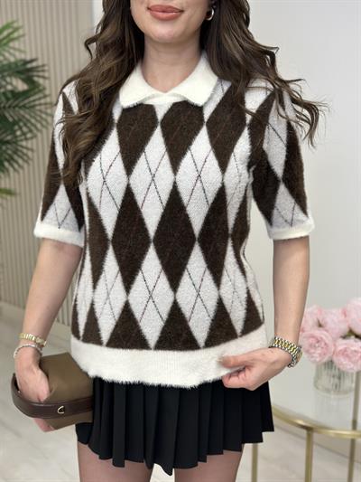 Polo Yaka Yumoş Yarım Kol Kazak Vanilya