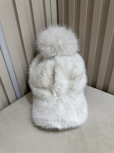 Ponponlu Kürklü Kep Krem