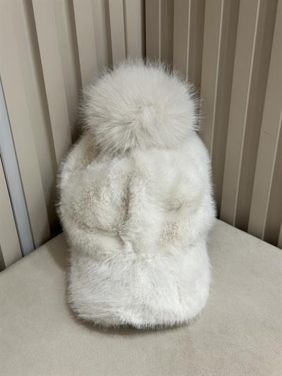 Ponponlu Kürklü Kep Krem