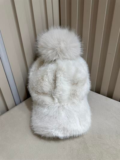 Ponponlu Kürklü Kep Krem