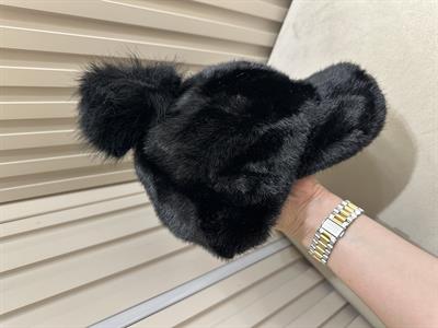 Ponponlu Kürklü Kep Siyah