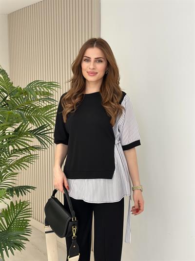 Poplin Gömlek Detaylı Modal Kumaş Takım Siyah