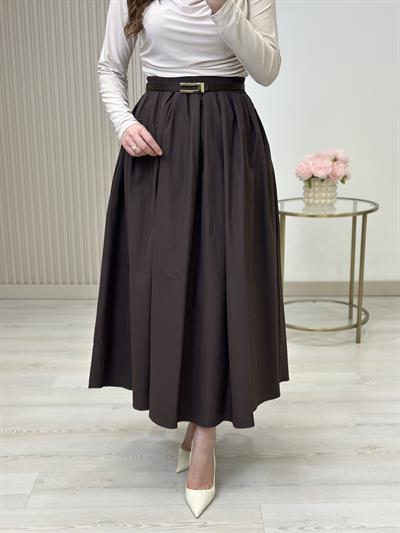 Poplin Kumaş Uzun Cepli Etek Acı Kahve