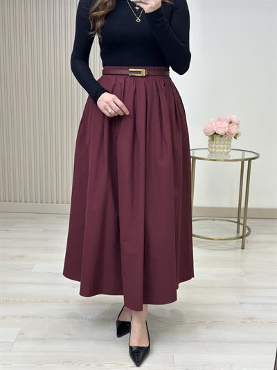 Poplin Kumaş Uzun Cepli Etek Bordo