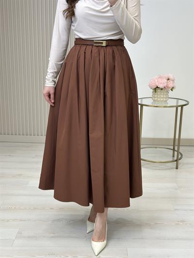 Poplin Kumaş Uzun Cepli Etek Tarçın