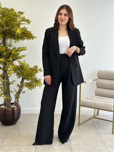 Premium Kalite İnce Simli Çizgili Ceket Pantolon Takım