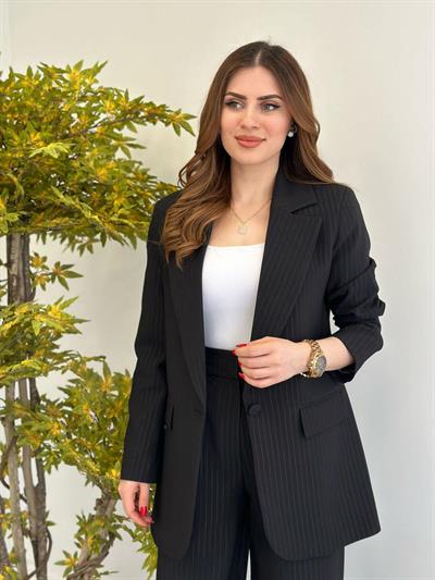 Premium Kalite İnce Simli Çizgili Ceket Pantolon Takım