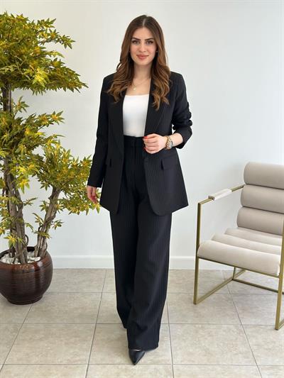 Premium Kalite İnce Simli Çizgili Palazzo Pantolon